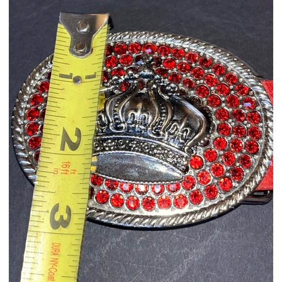 Red Rhinestone Crown Belt Buckle Genuine Leather Belt 30 In Sparkle Queen Jewels